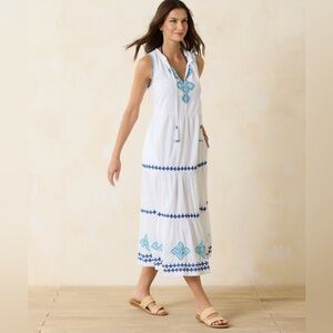 Tommy Bahama White and Blue Embroidered Dress